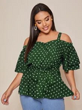 Green and White Polka Dots Off Shoulder Blouse