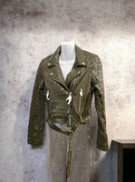 Forest Green Faux Leather Textured Moto Jacket