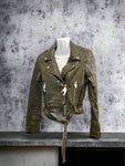 Forest Green Faux Leather Textured Moto Jacket