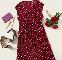 Belted Polka-Dot Button Front Dress - PLUS SIZES!!