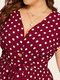 Belted Polka-Dot Button Front Dress - PLUS SIZES!!
