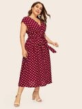 Belted Polka-Dot Button Front Dress - PLUS SIZES!!