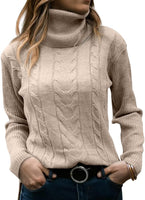 Womens' Turtleneck Long Sleeve Cable Knit Sweaters