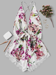 Backless Floral Romper Bodysuit w/ Lace Trim