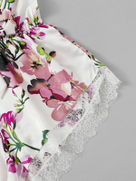 Backless Floral Romper Bodysuit w/ Lace Trim
