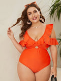 Plus Ruffle Cold Shoulder Monokini