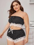 Polka Dot Bandeau Lingerie Set w/ Lace Trim
