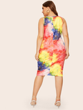 Plus Size Tie-Dyed Casual Tank Sheath Dress
