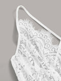 Plus Floral Print Contrast Lace Romper Bodysuit