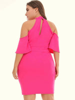 Plus Neon Pink Cold Shoulder Bodycon Dress