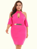 Plus Neon Pink Cold Shoulder Bodycon Dress