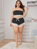 Polka Dot Bandeau Lingerie Set w/ Lace Trim