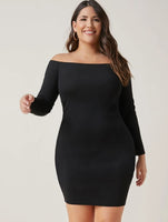 Off-the-Shoulders Black Sateen Stretch Dress